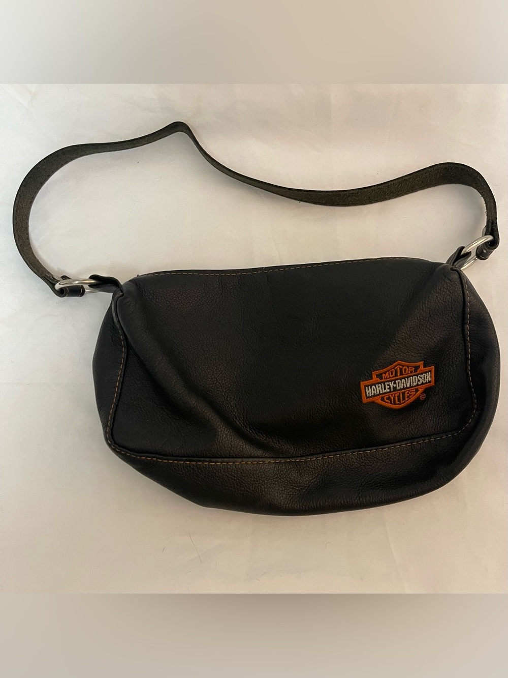 Harley-Davidson Black Leather Belt Bag with Orange Logo